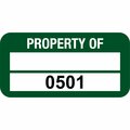 Lustre-Cal VOID Label PROPERTY OF Green 1.50in x 0.75in  1 Blank Pad & Serialized 0501-0600, 100PK 253774Vo2G0501